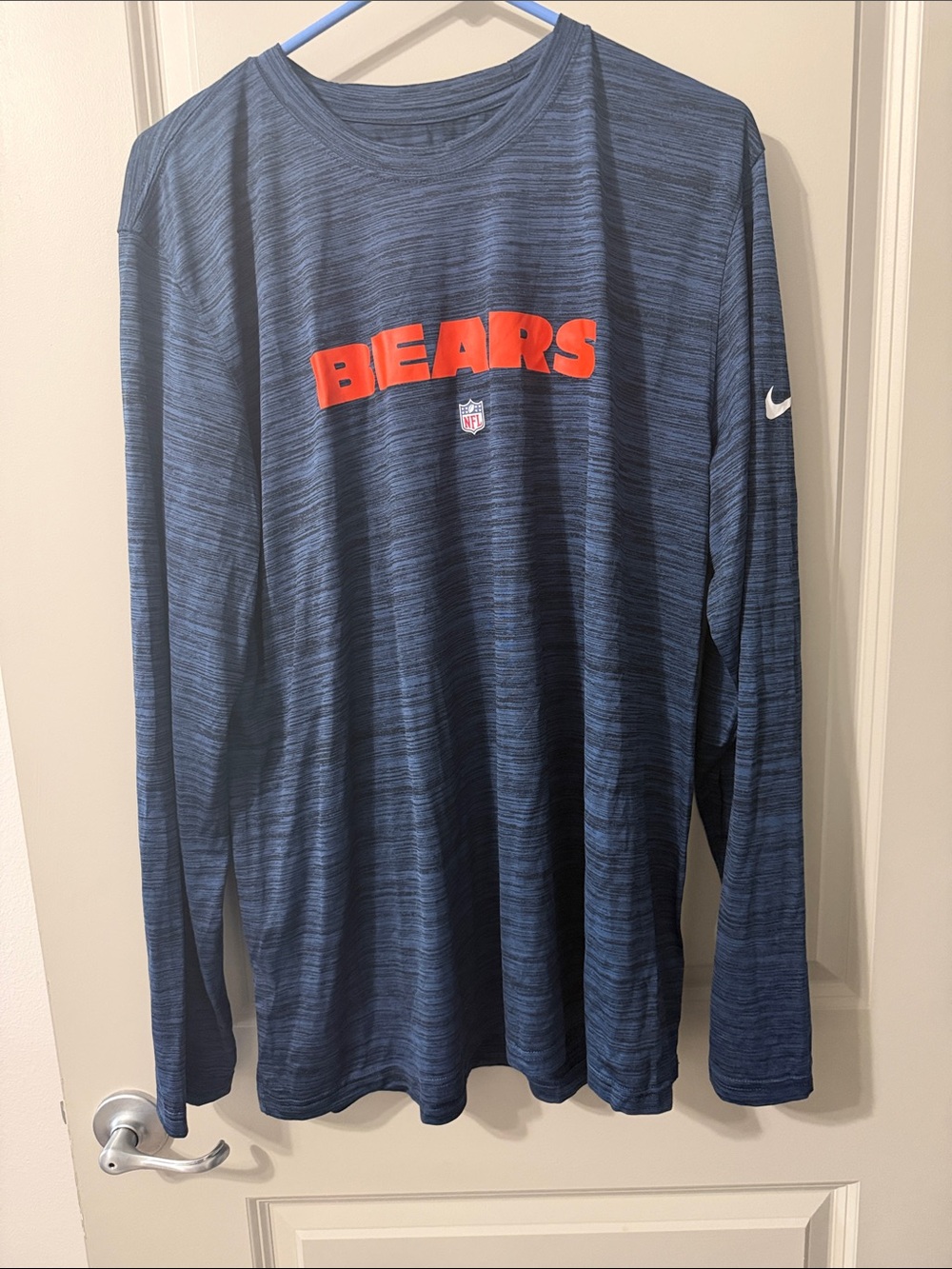 Nike Men's Chicago Bears Navy Long Sleeve Tee with Orange Logo
